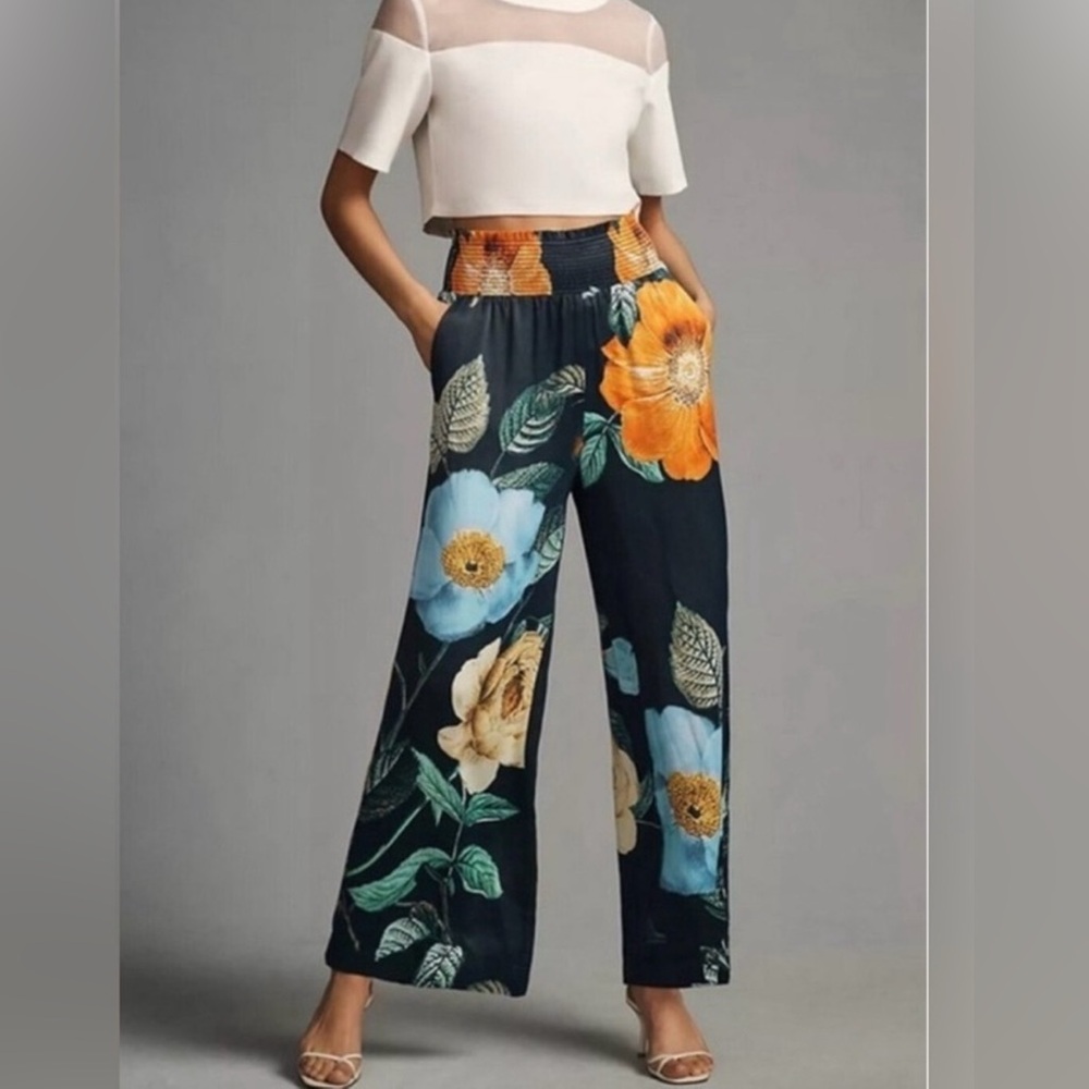 Anthro Maeve saria smocked wide leg pants